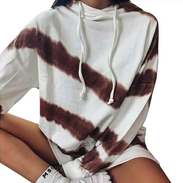 Fadalo Womens Tie Dye Print Sweatshirt Colorblock Long Sleeve Tops Shirt Fashion Casual Pullover Blouse